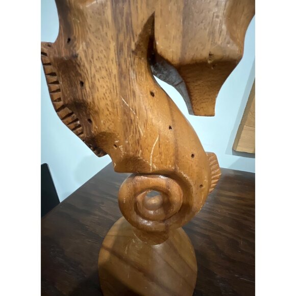 VTG MCM Hand-Carved Wooden Seahorse Toothpick Holder Appetizer Monkey Pod Wood - Picture 6 of 9